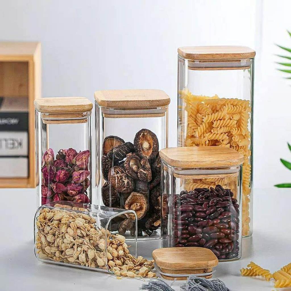 Herméticos De Acrílico Con Tapa De Bambú