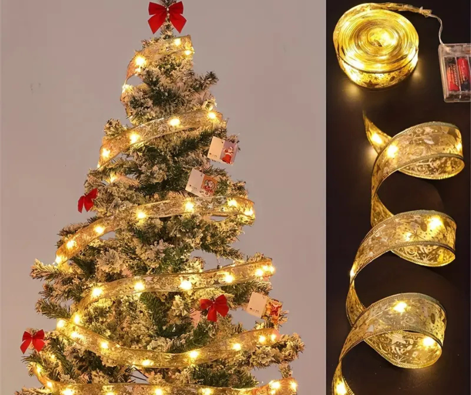 🎄Cinta navideña dorada Led🎄