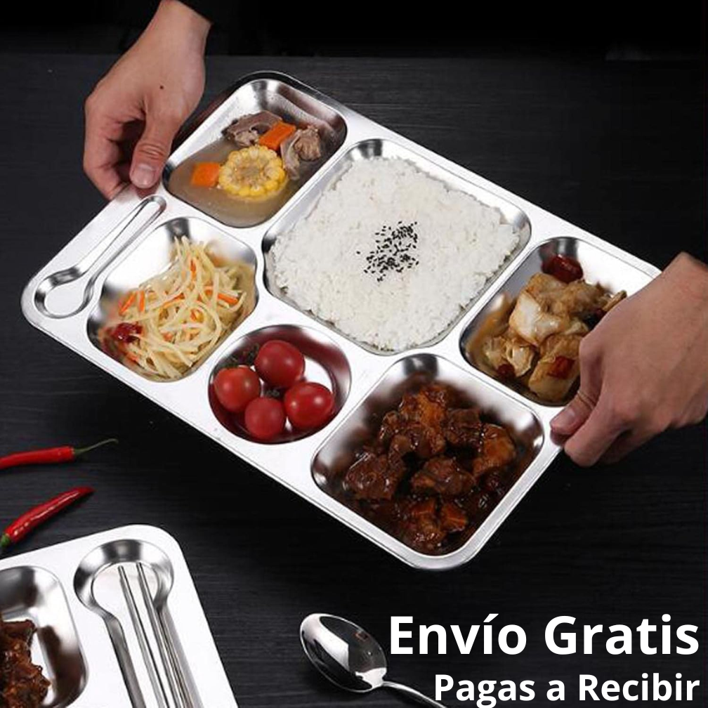 🍽️ Bandeja Dividida de Acero 6 Compartimentos 🍽️