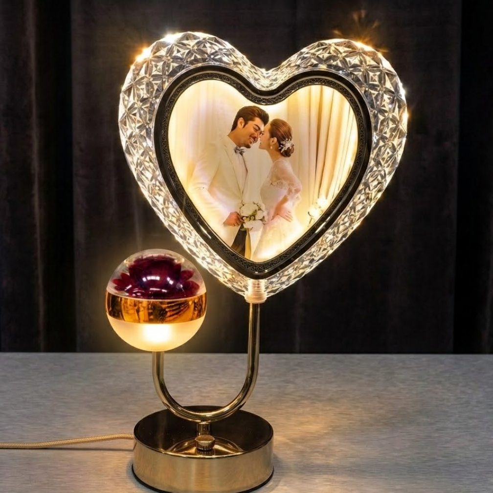 💖 Portarretratos Lámpara LED Corazón con Rosa 💖