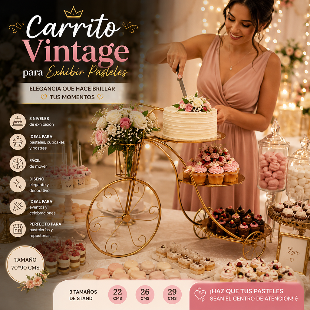 🍂Carrito Vintage para Exhibir Pasteles🍂