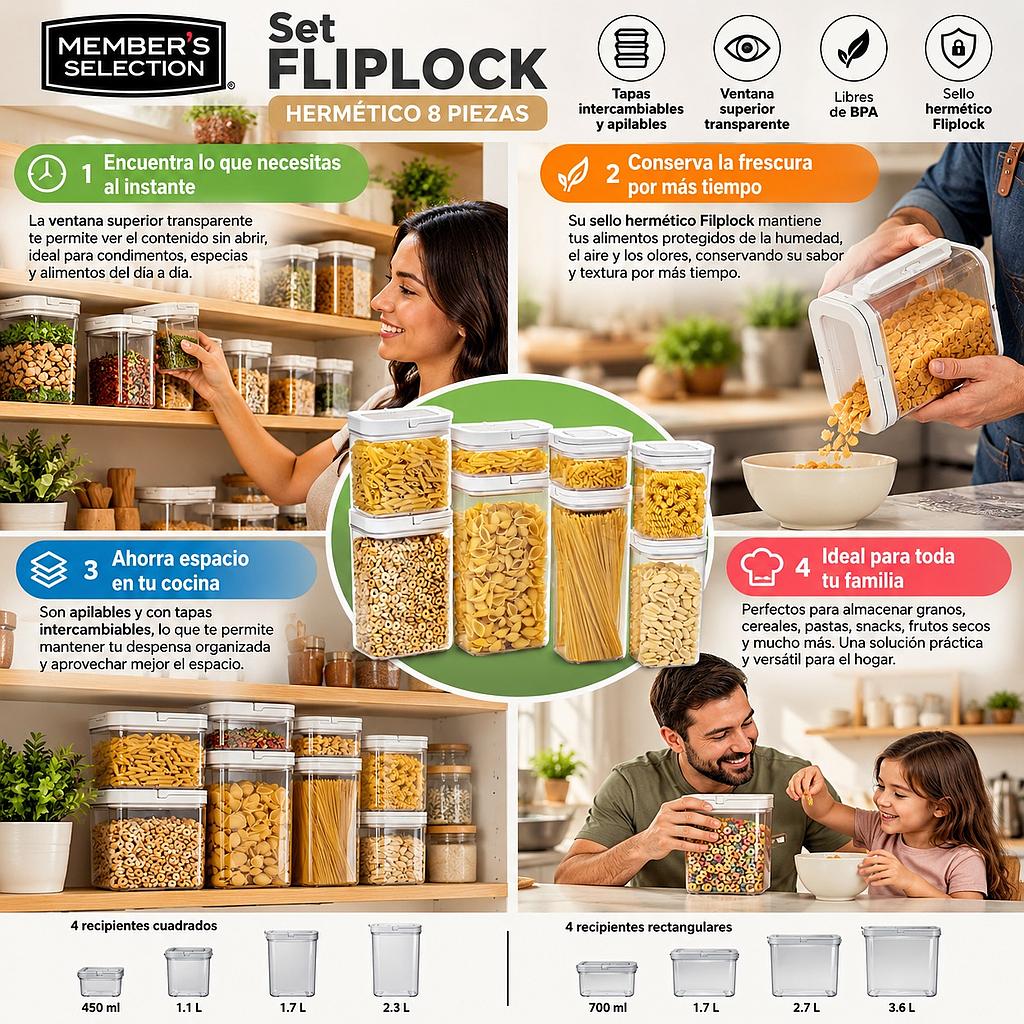 🏠 Set Fliplock Hermético 8 Piezas 🏡