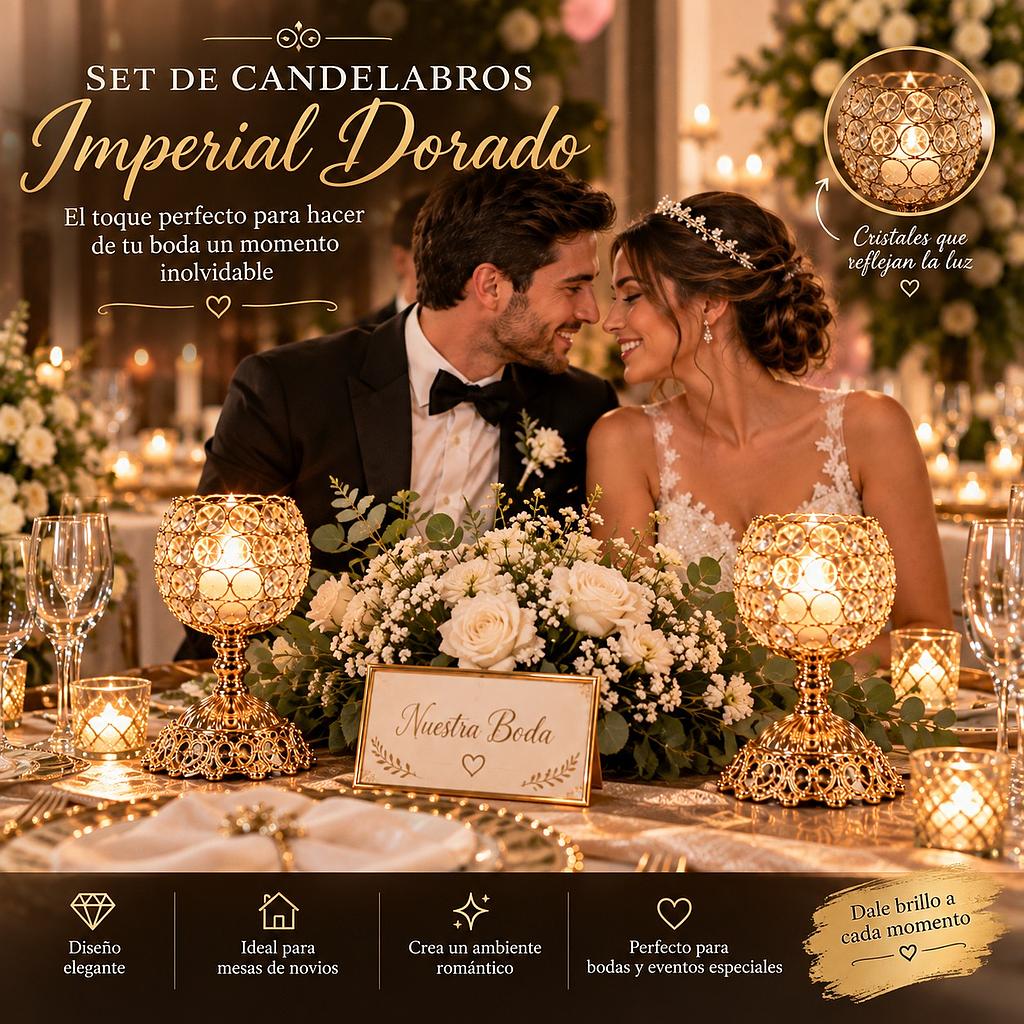 🕯️Set de Candelabros Imperiales Dorados🕯️