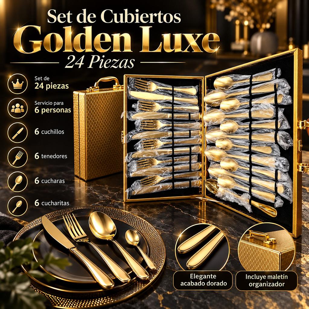 🍽️Set de Cubiertos Golden Luxe 24 Piezas🍴