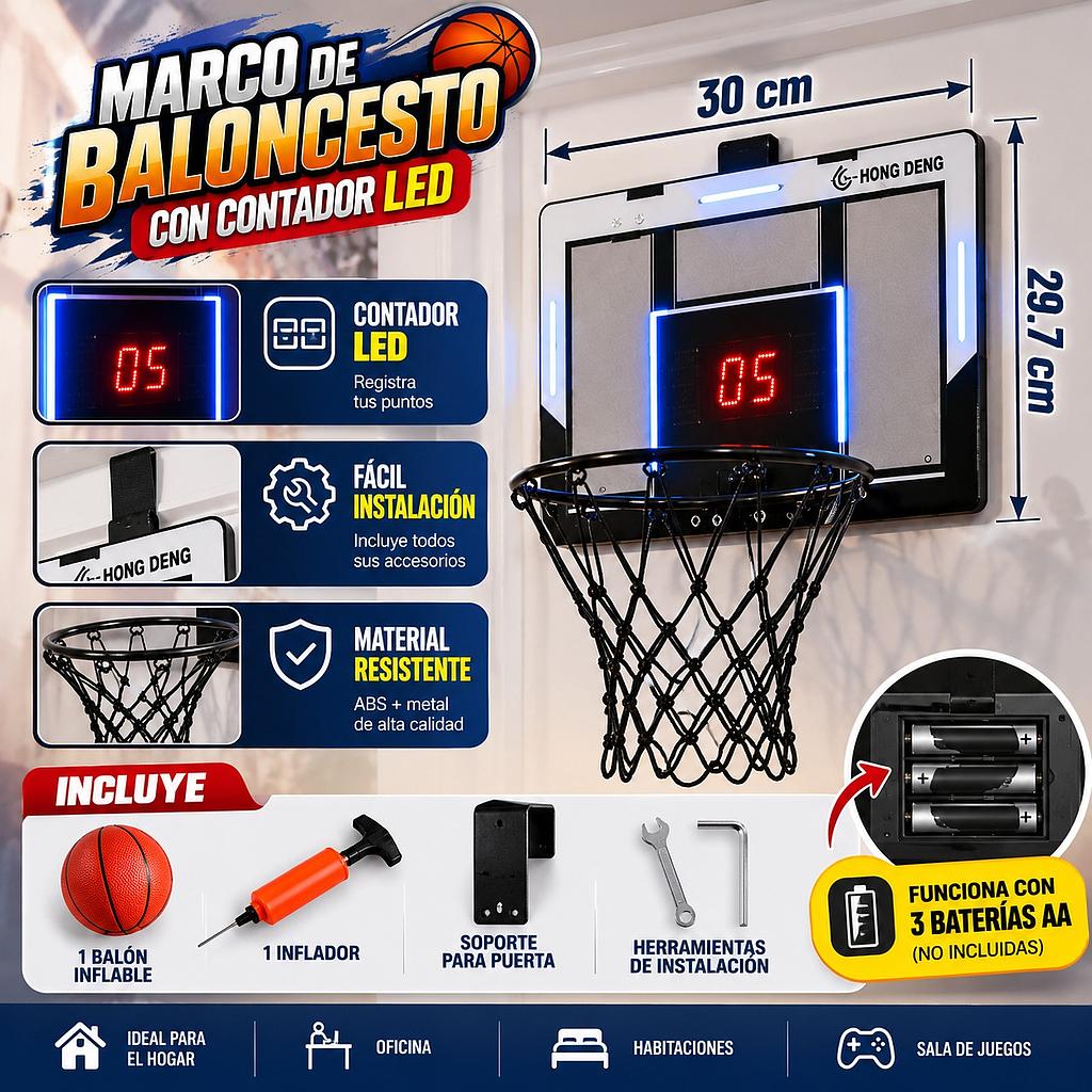 🏀 Marco De Baloncesto Con Contador LED 🏀