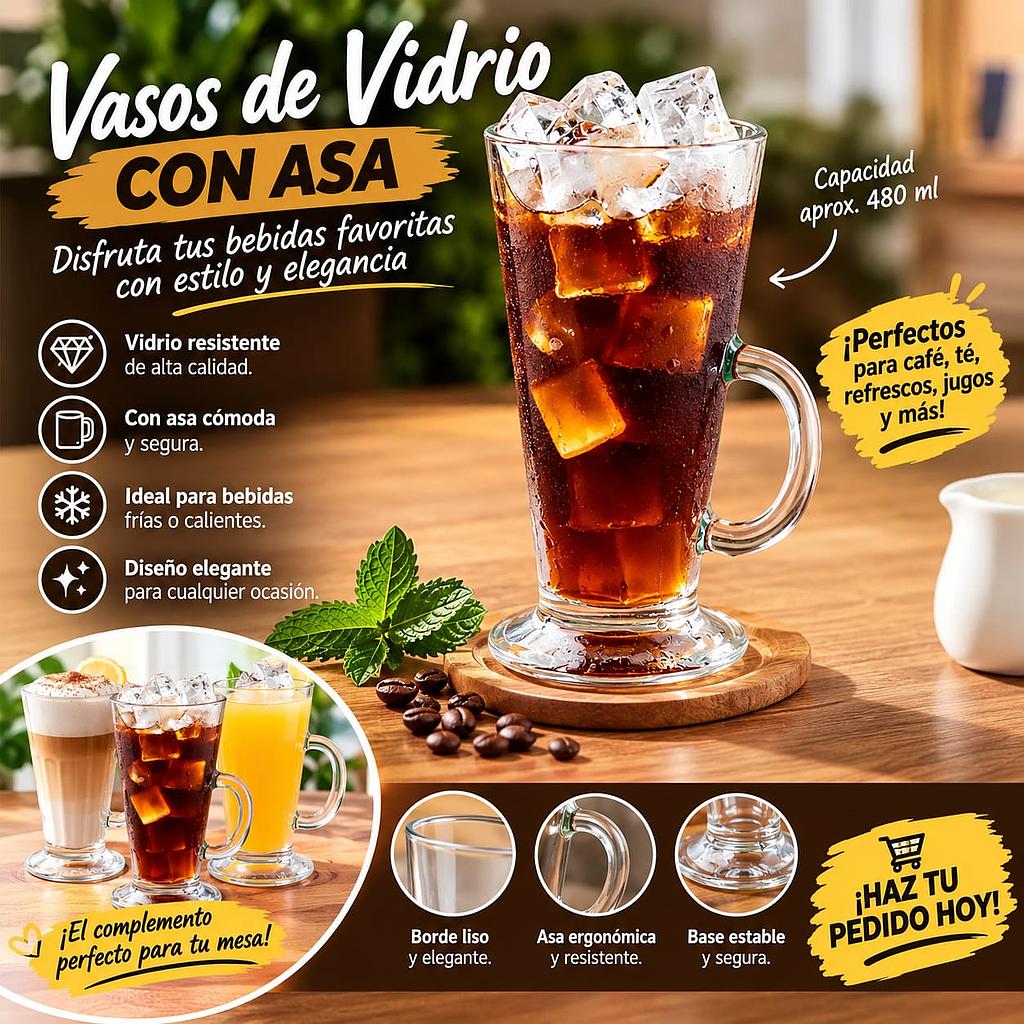 ✨☕ Vasos de Vidrio Con Asa ☕✨
