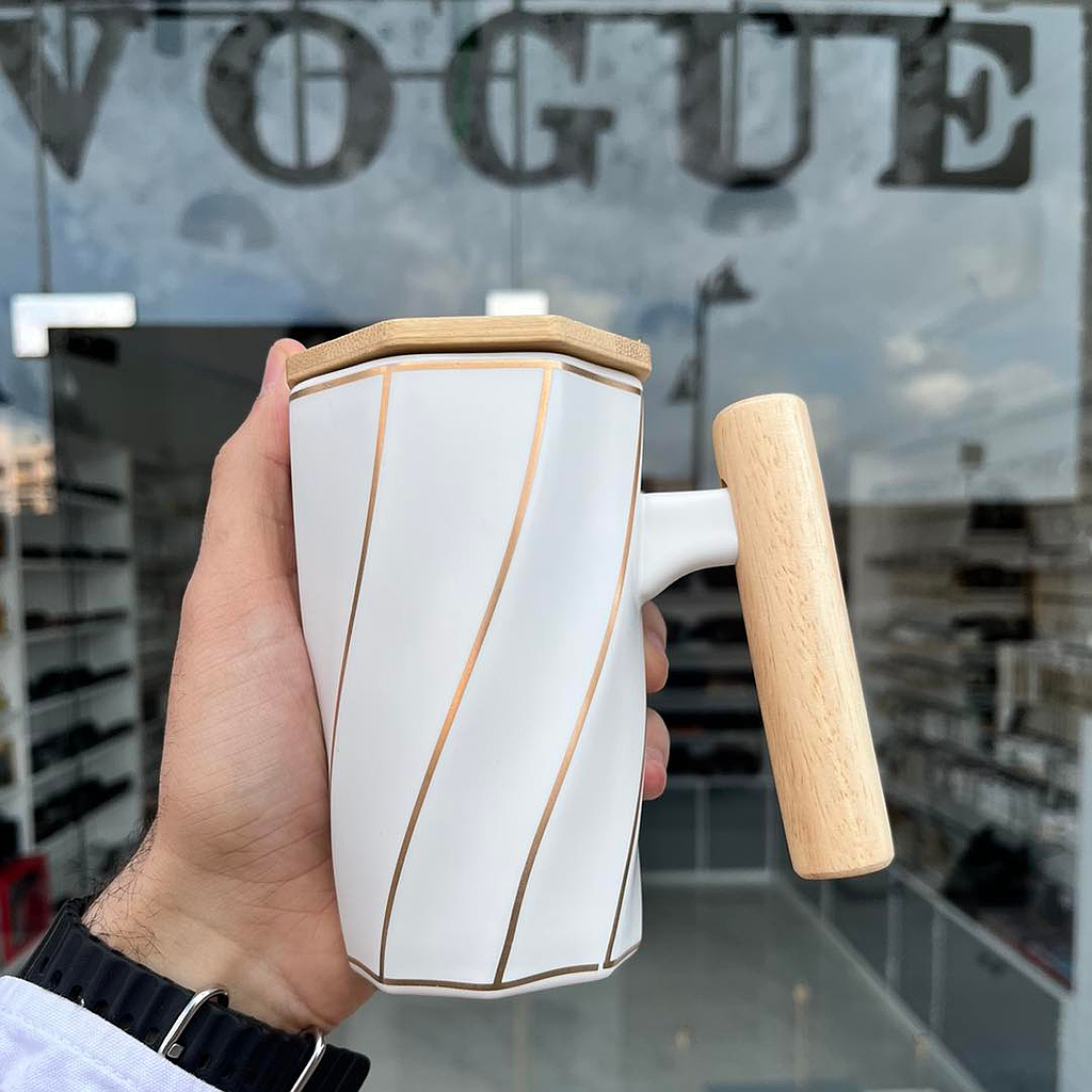 Mug Con Tapa Y Mango De Madera
