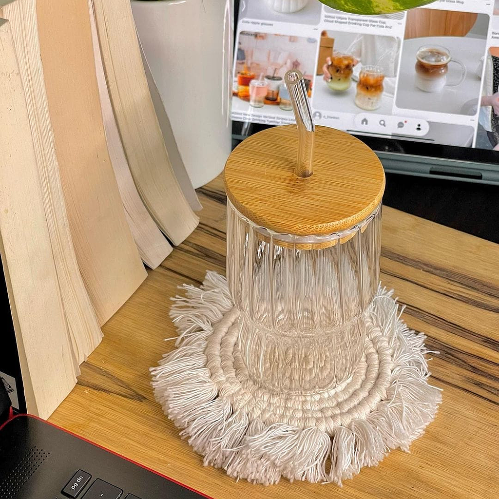 Vasos de Vidrio con Tapa de Bambú