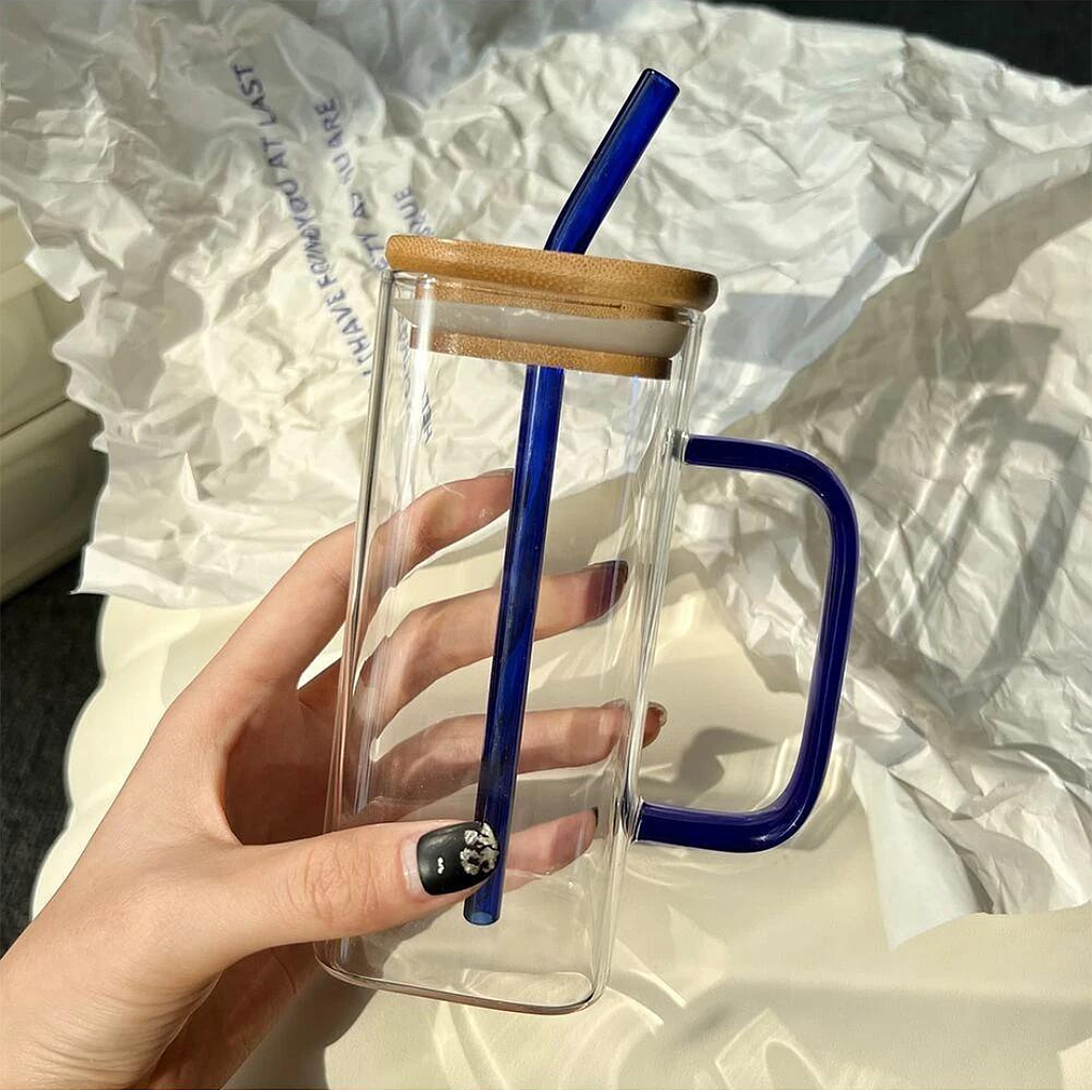 Vasos Cuadrados De Vidrio Templado + Bambú