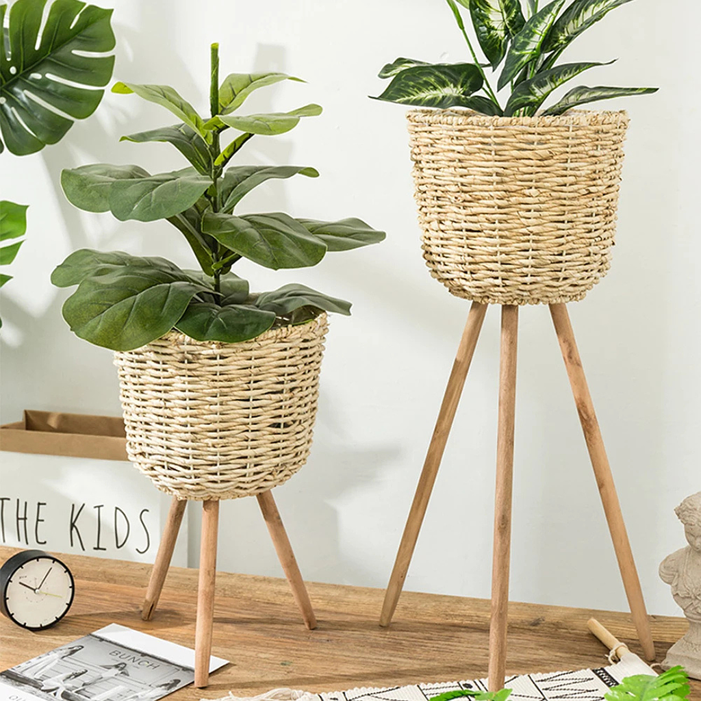 Soportes Retro De Mimbre Para Plantas