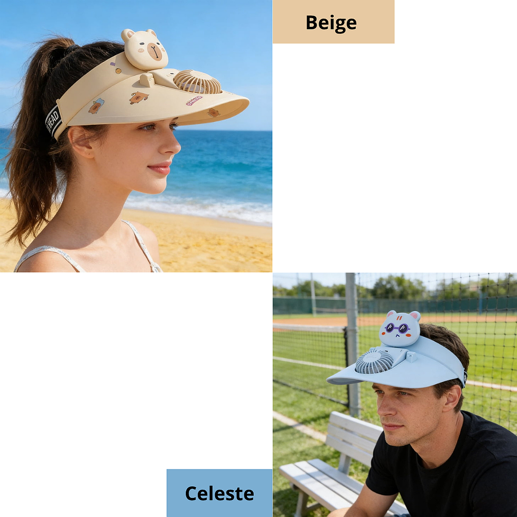 🧢 Viseras Kawaii con Ventilador 🐻