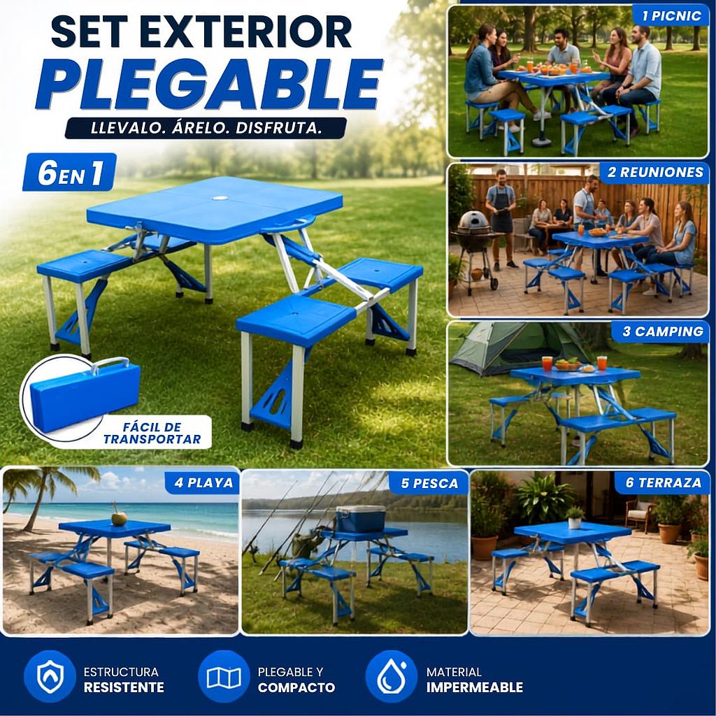 🏕️✨Mesa Plegable Portátil con 4 Bancos Integrados🏕️✨