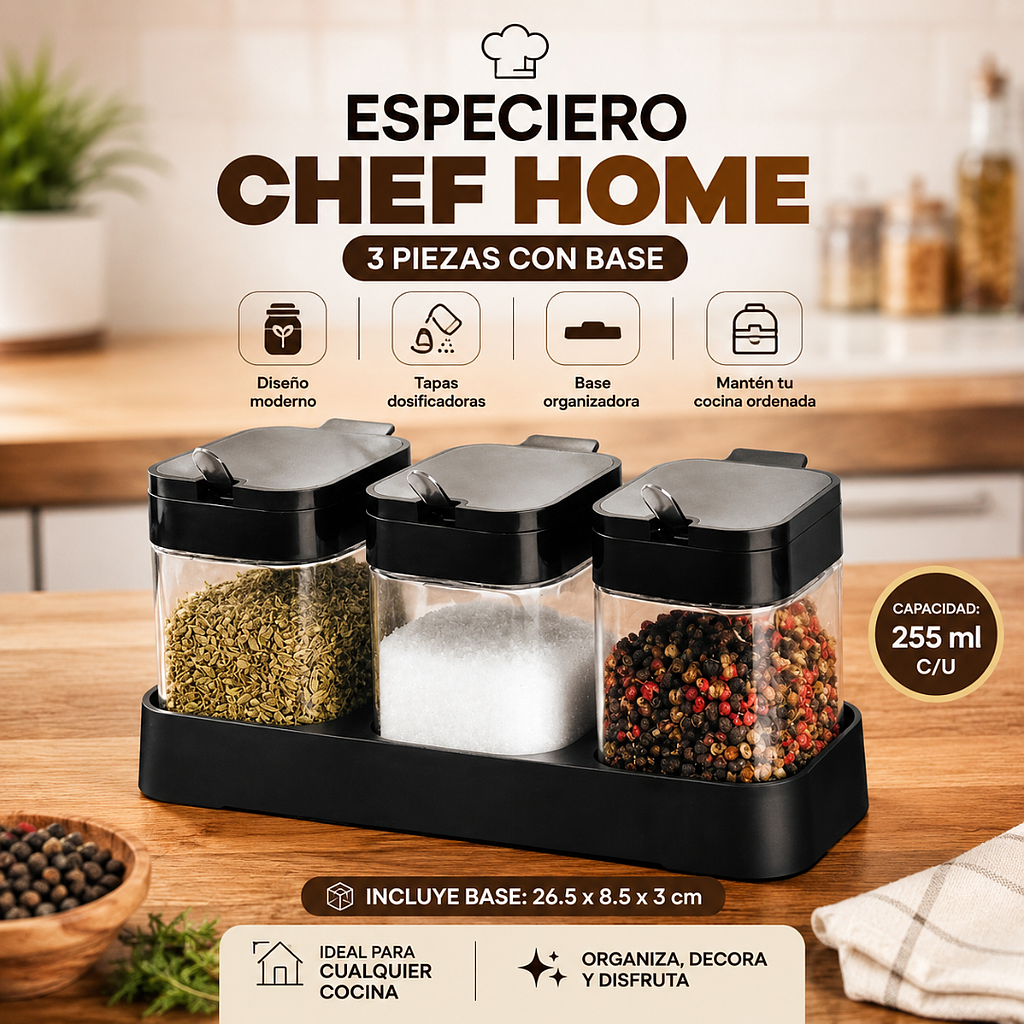 🥫Especiero Chef Home 3 piezas con base 🥫