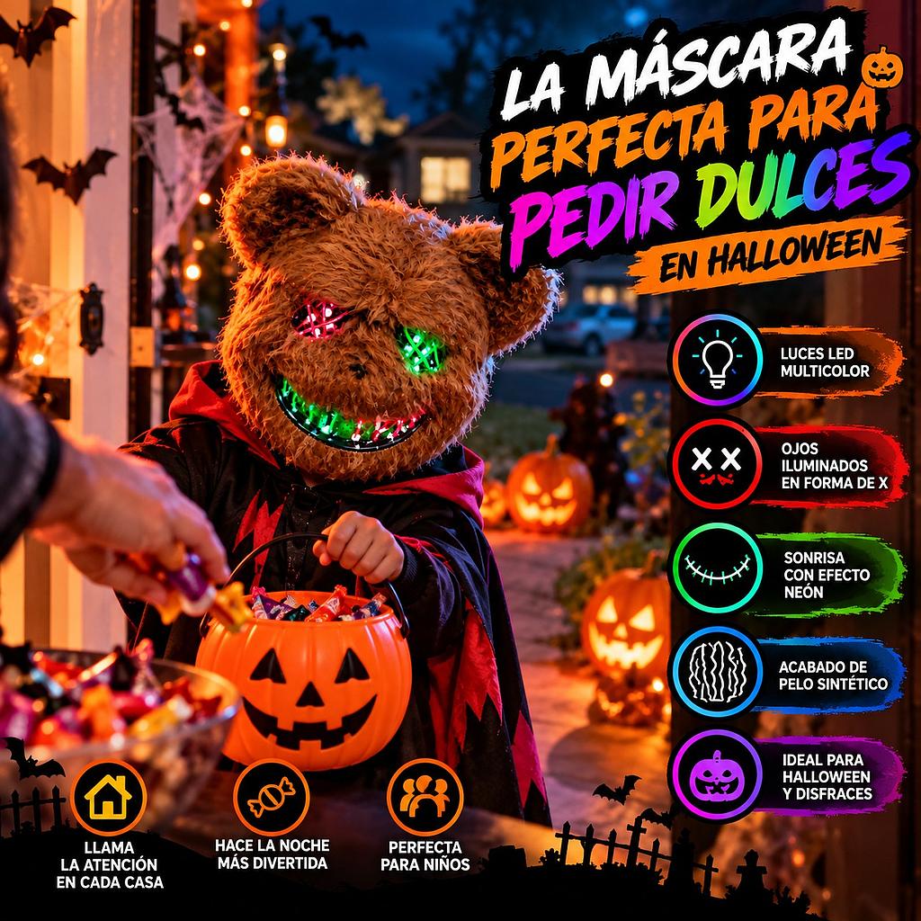 🎃 Máscara Teddy Nightmare LED 🎃